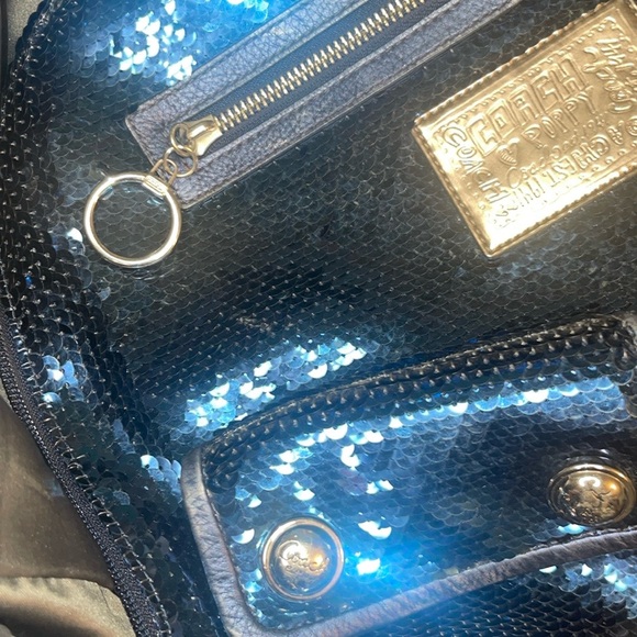 Authentic COACH Poppy Sequin Spotlight Backpack Blue 15348 School/Overnight Bkpk - Picture 6 of 13